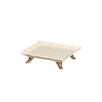 Suporte Porcelana creme c/ pé Dourado Retangular  Suporte Porcelana creme c/ pé Dourado Retangular